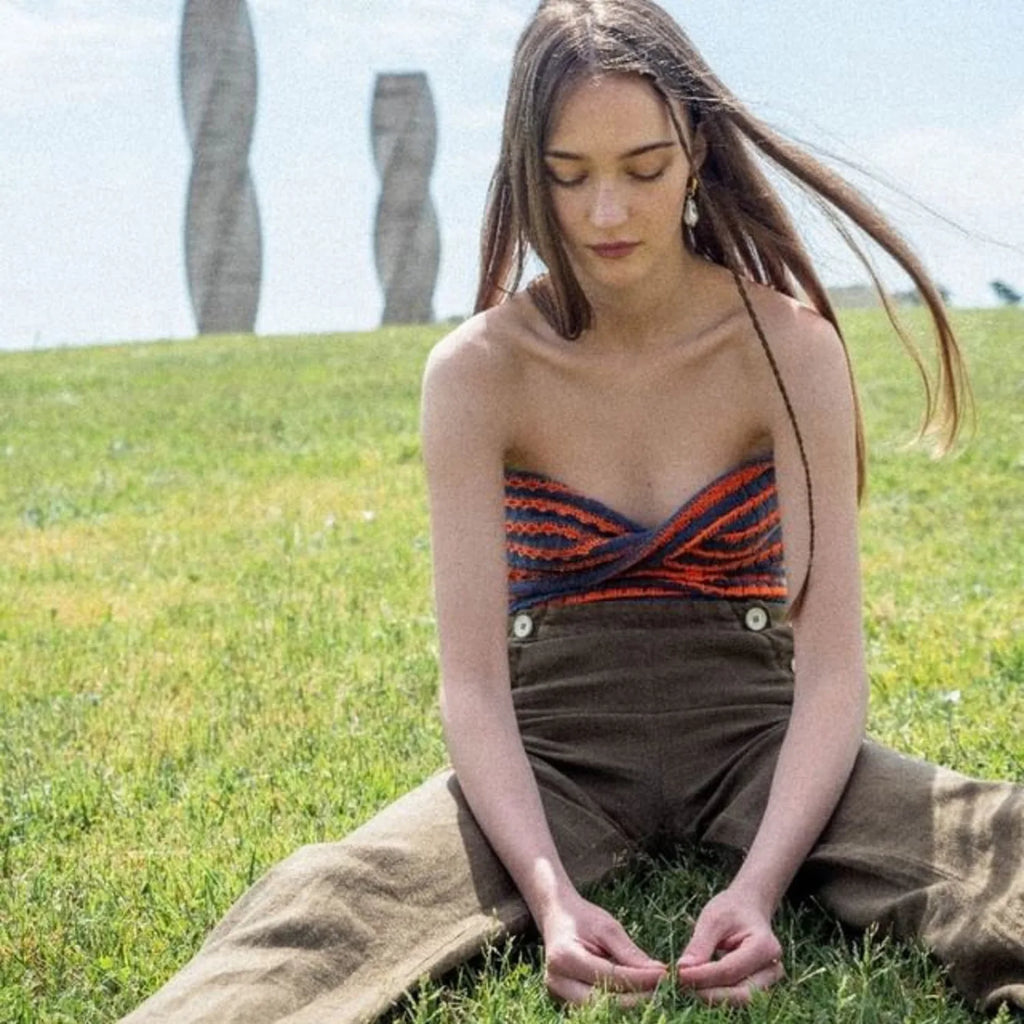 Off Shoulder Knit Tube Top With Stripe Backless Bustier Cropped