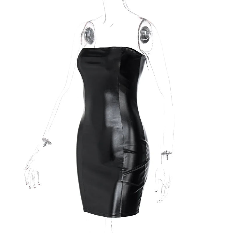 Strapless PU Leather Bodycon Mini Dress