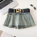 Denim A Line Skirt With Letter Sashes
