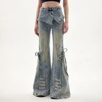 Vintage Denim Layered Skirt-Pants For Women Effortless Wide-Leg Jeans With Hip Hop Vibe