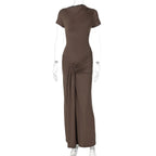 Vintage Short Sleeve Pleated Maxi  High Waist O-Neck Dress