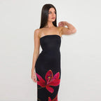 Backless Floral Bustier Maxi Dress With Lace Up Back And Cinched Waist