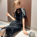 Refined V-Neck Lace-Up Fishtail Dress With Slim-Fit Silhouette