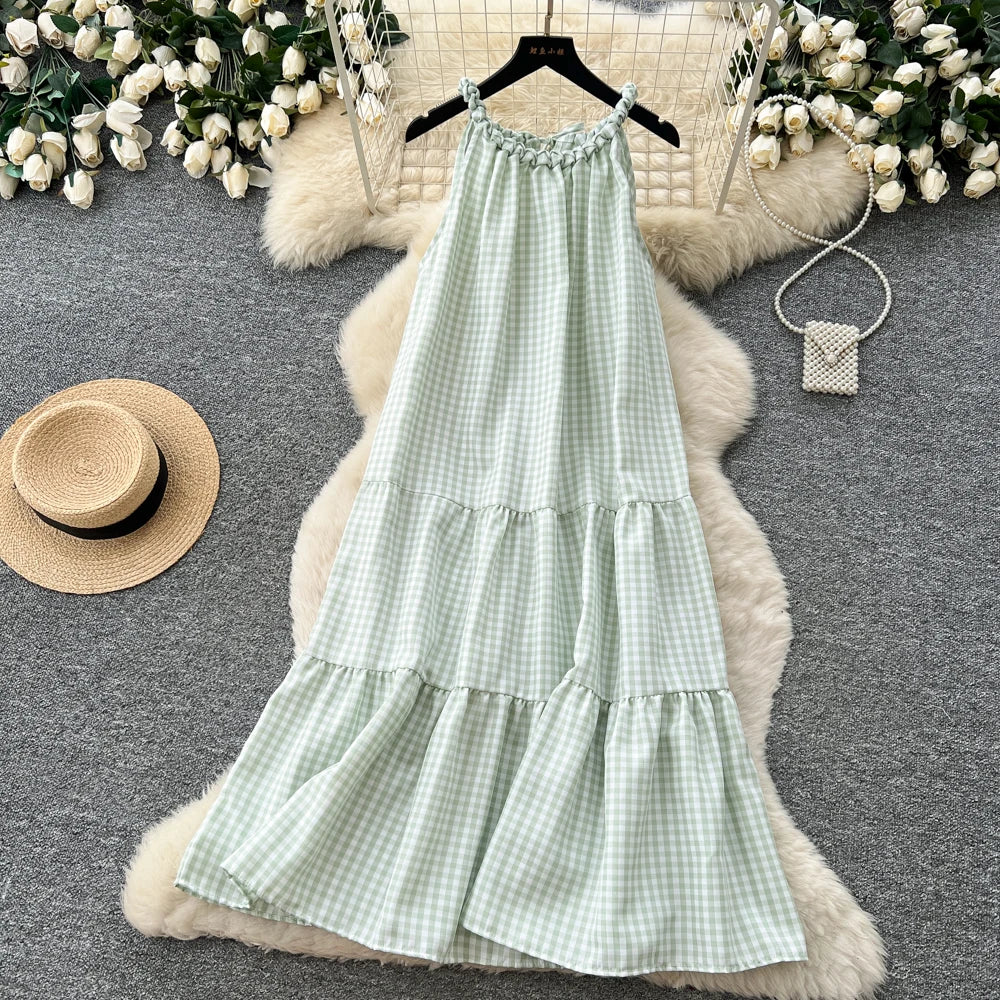 Breezy Halter Sleeveless A Line Midi Dress With High Waist For Summer