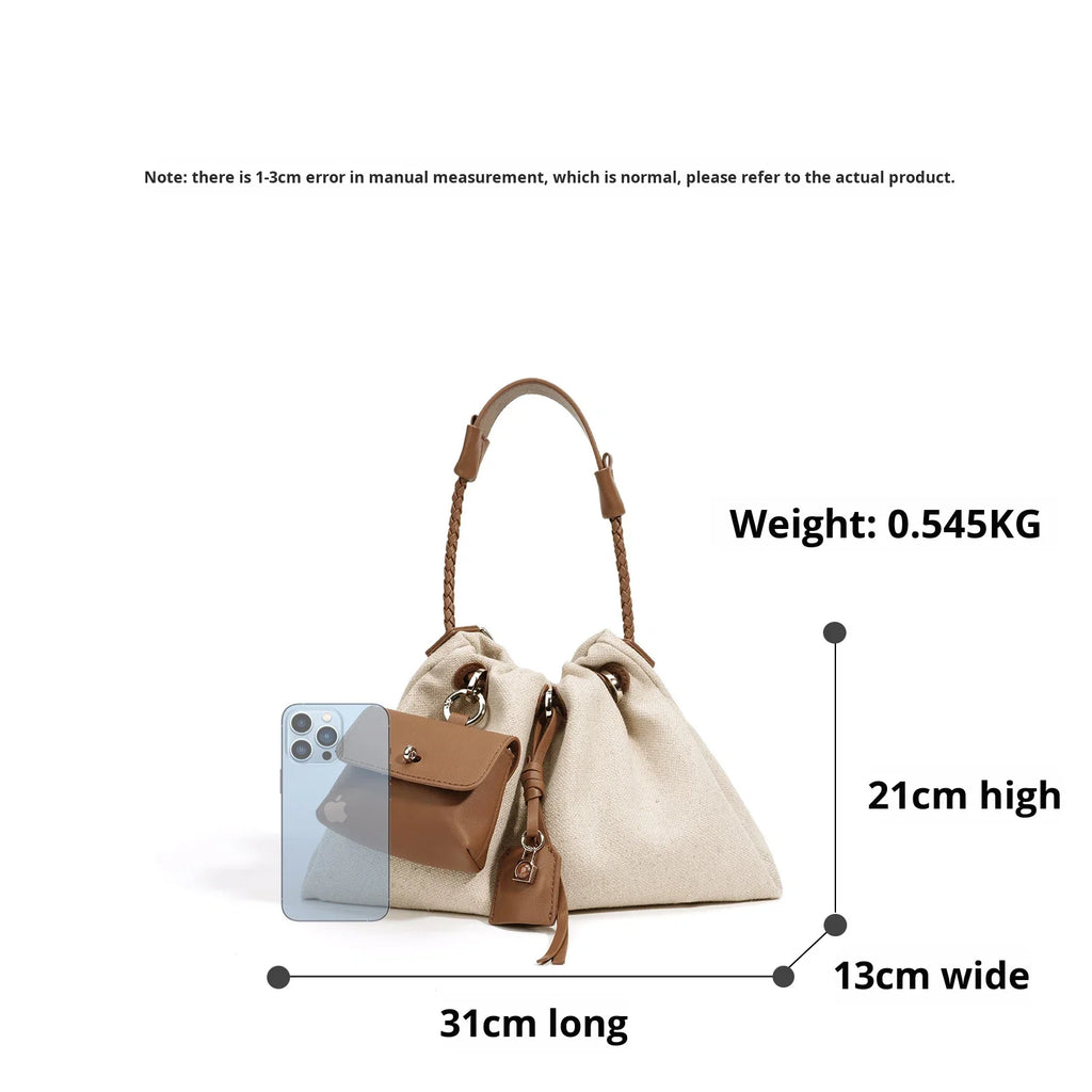 Linen Denim Genuine Leather Handbag Vibe Underarm Shoulder Style