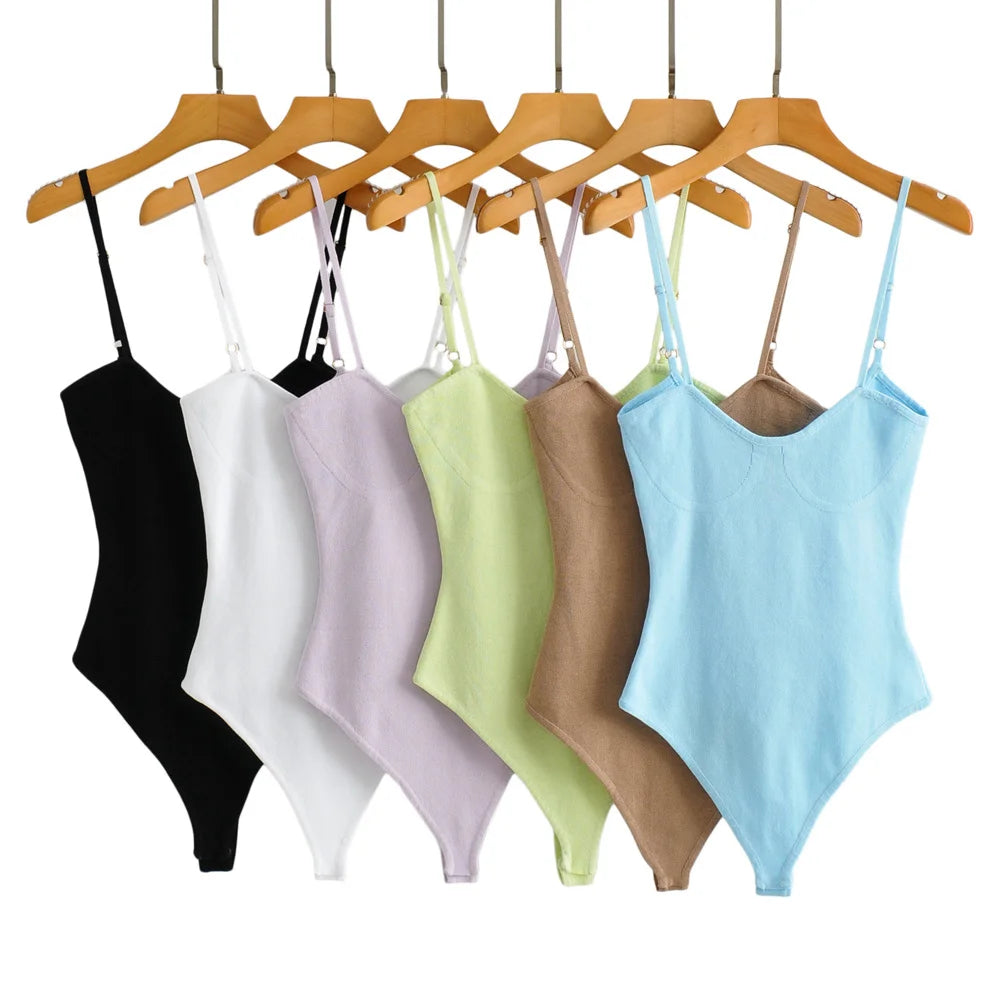 Body-con Sleeveless Bodysuit With Mid Waist Stretch Knit