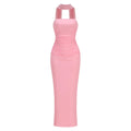 Strapless Ruched Maxi Evening Dress with Mesh Ribbon
