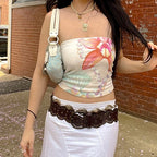Floral Seashell Print Strapless Tank For Women Stretchy Sleeveless