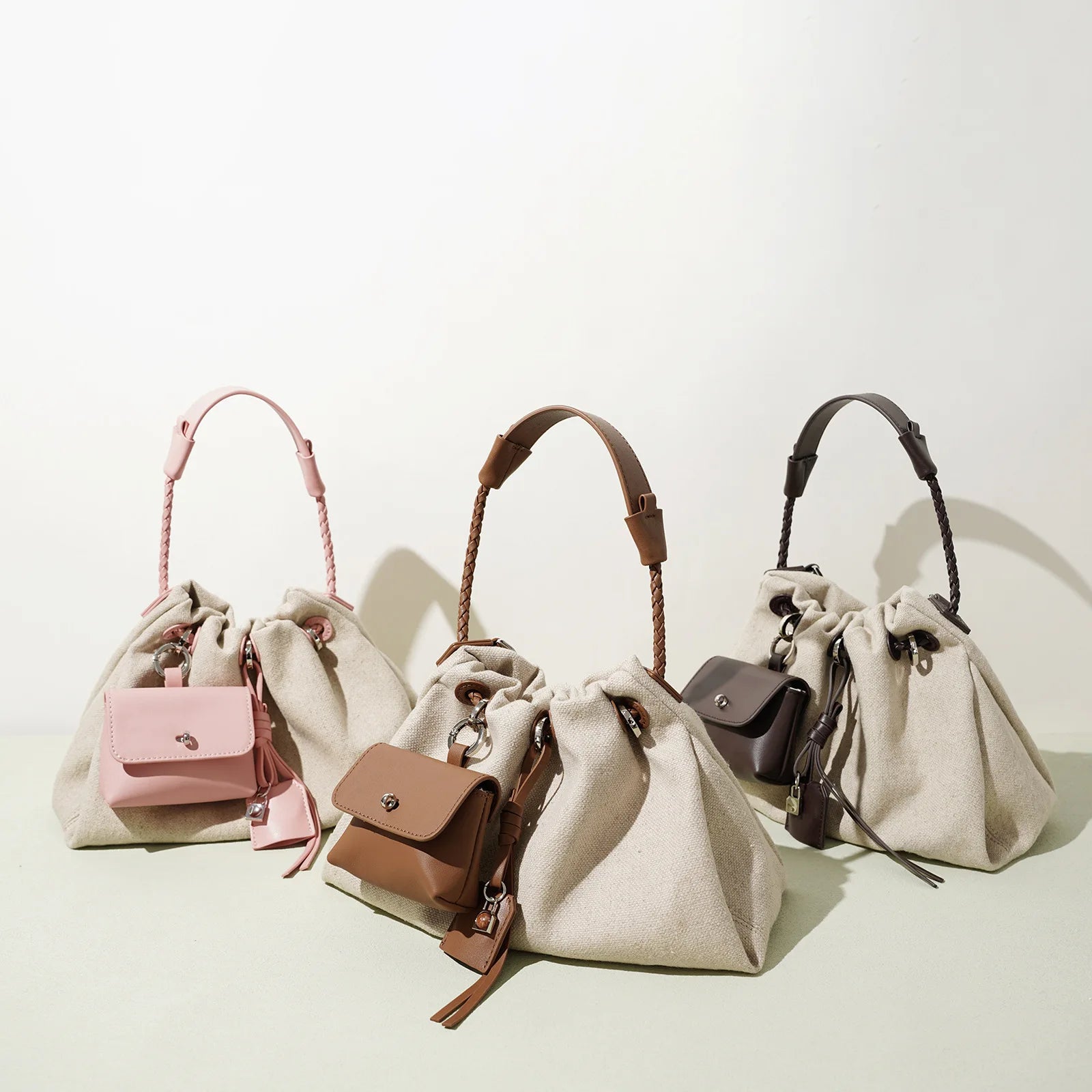 Linen Denim Genuine Leather Handbag Vibe Underarm Shoulder Style