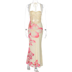 Romantic Lace Backless Maxi Dress With Floral Mesh