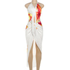 Chic Halter Maxi Dress Set With Fringe Deep V Backless Print