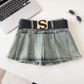 Denim A Line Skirt With Letter Sashes