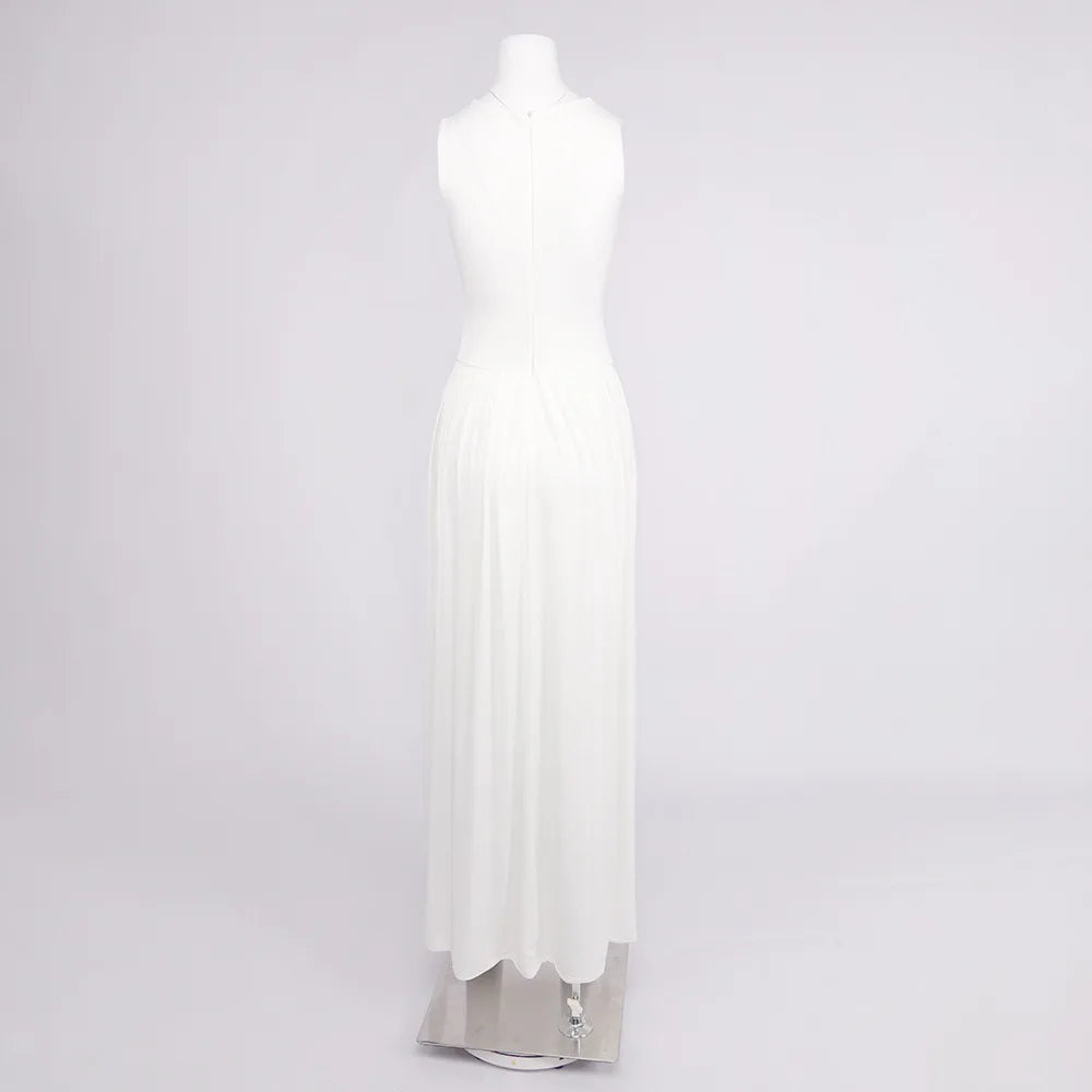 Oudina Chic Sleeveless Pleated Split Dress