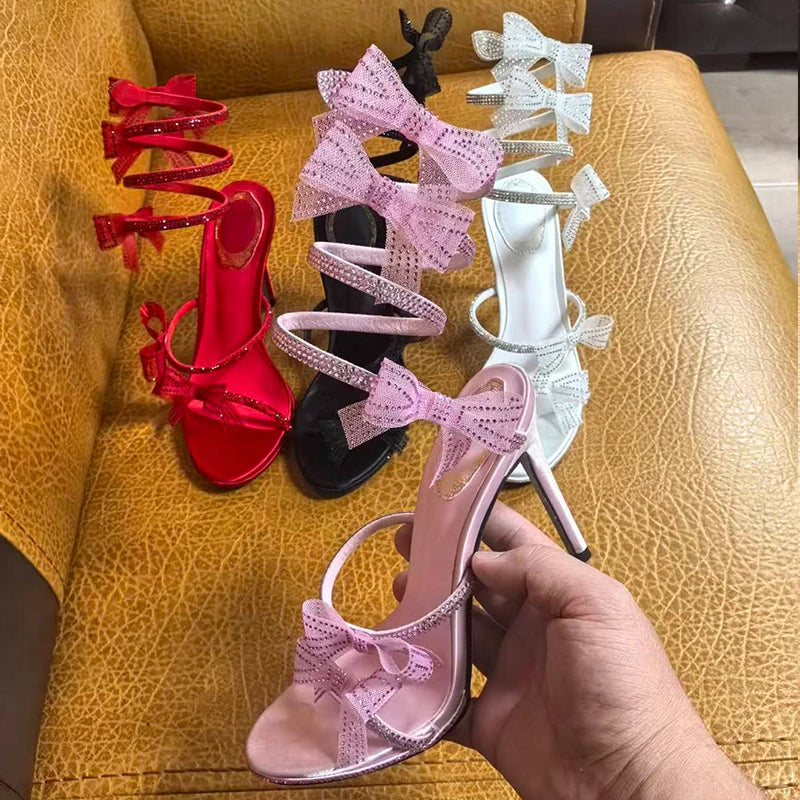 Ankle Snake Wrap Sandals With Floral Detail