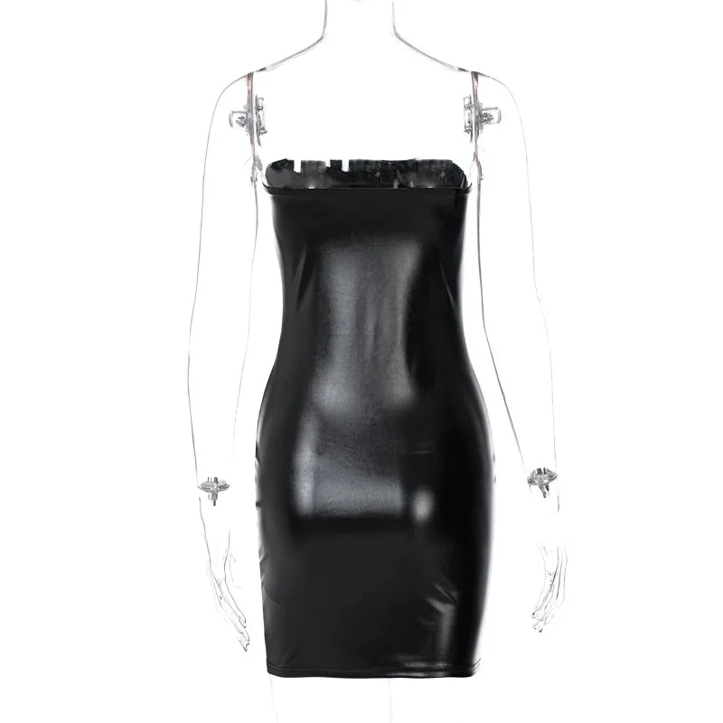 Strapless PU Leather Bodycon Mini Dress
