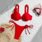 Bikini Set With Bandeau Top And Gathered Brazilian Bottoms