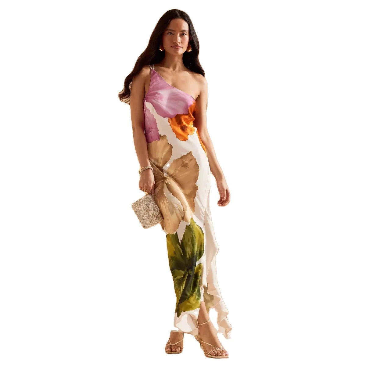 Off Shoulder Floral Dress With Zipper Loose Fit