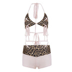 Leopard Print Off Shoulder Knit Bikini Set With Eco Friendly Fabric And High Cut Bottom