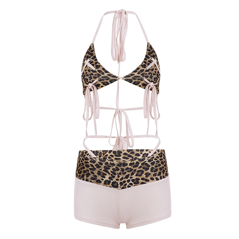 Leopard Print Off Shoulder Knit Bikini Set With Eco Friendly Fabric And High Cut Bottom