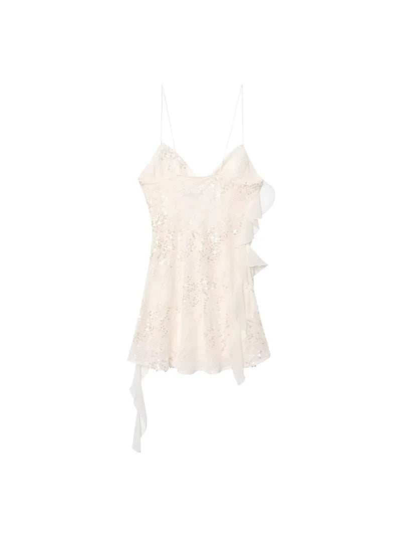 Beaded Midi Dress Collarless Sleeveless