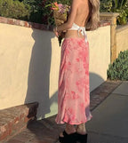 Vintage Floral Pink Dress With Flowing Skirt