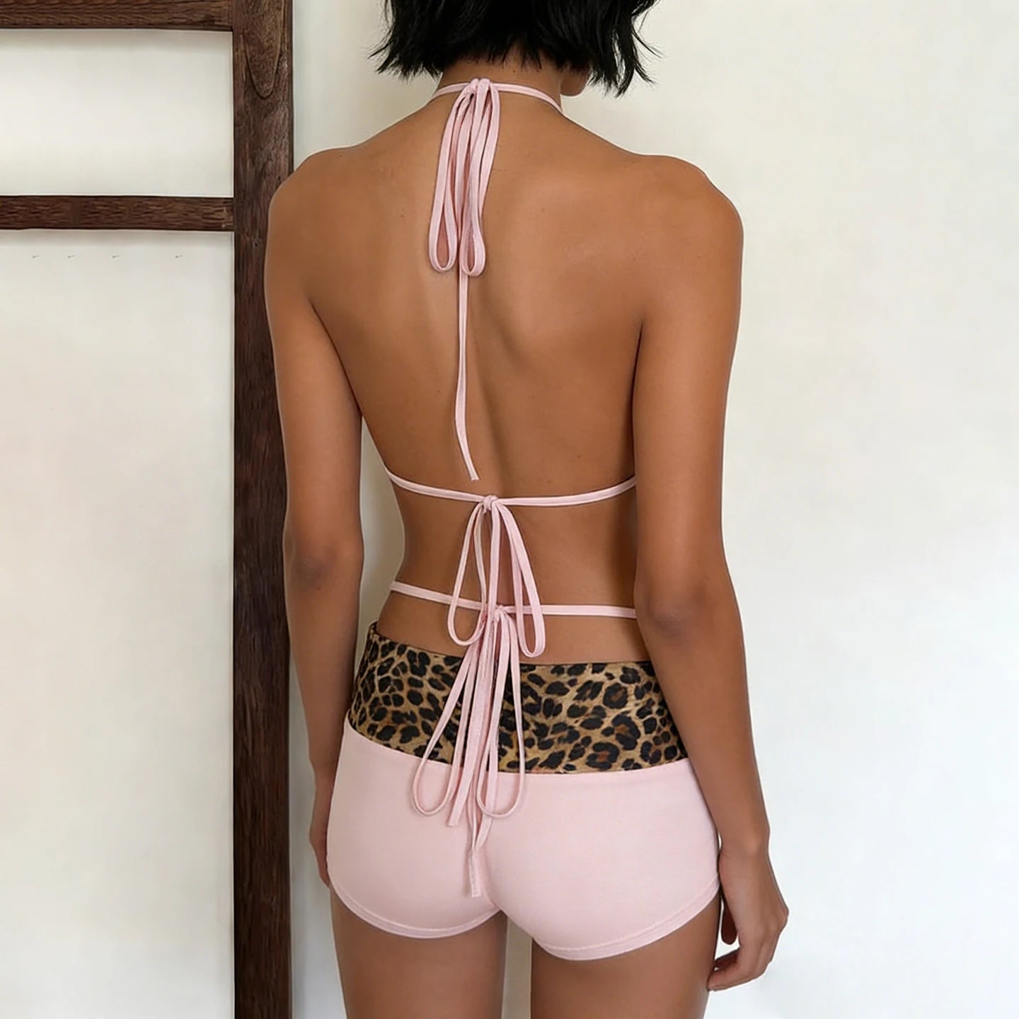Leopard Print Off Shoulder Knit Bikini Set With Eco Friendly Fabric And High Cut Bottom