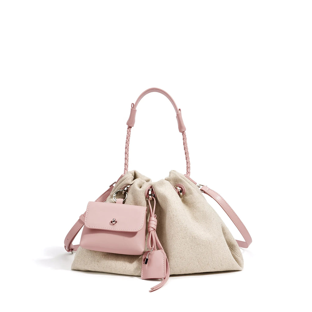 Linen Denim Genuine Leather Handbag Vibe Underarm Shoulder Style