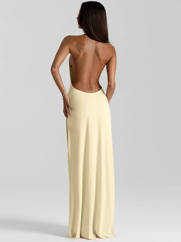 Women's Halter V-Neck Backless Maxi Party Dress
