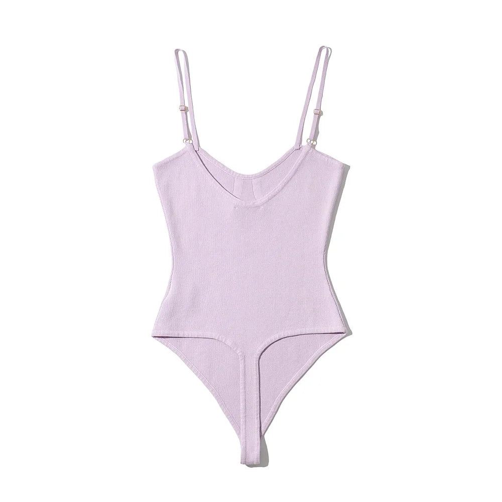 Body-con Sleeveless Bodysuit With Mid Waist Stretch Knit