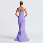 Deep V Choker Floor-Length Cashmere Dress