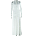 Lace Up Maxi Dress With Deep V Neck High Waist
