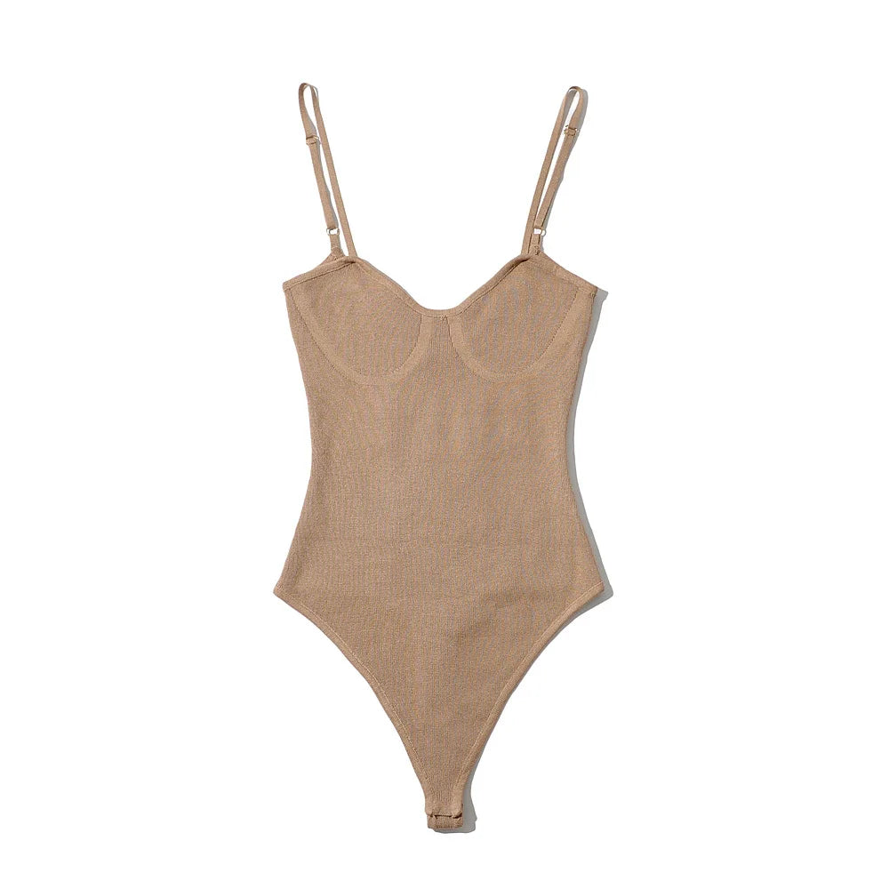 Body-con Sleeveless Bodysuit With Mid Waist Stretch Knit