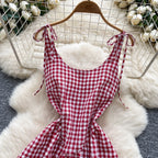Fairycore Tunic Midi Dress With Lace Plaid Accent