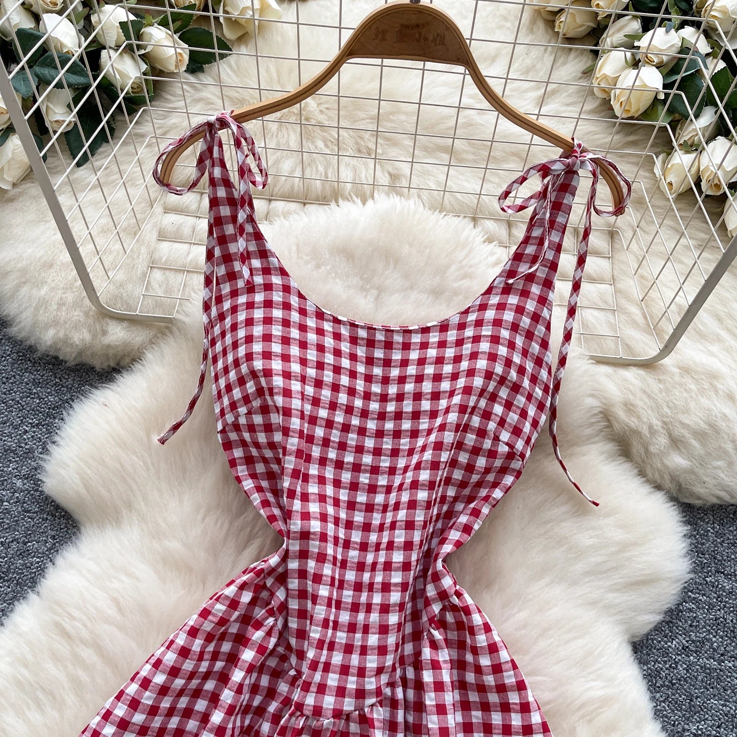 Fairycore Tunic Midi Dress With Lace Plaid Accent