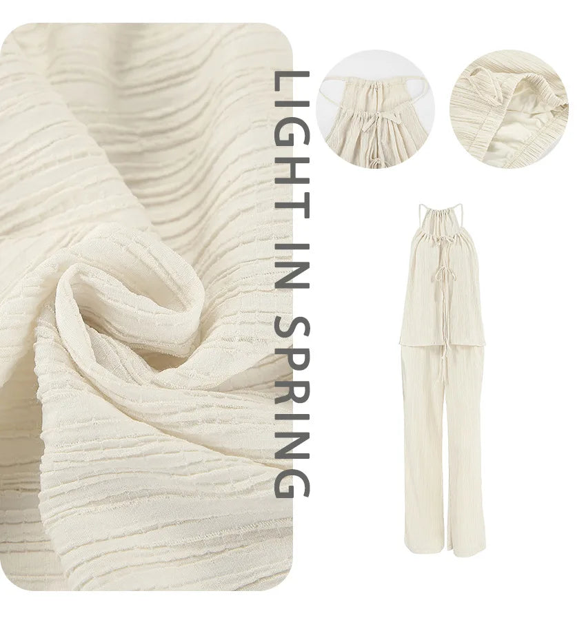 Halter Top and Drawstring Shorts Set Sleeveless Two-piece Outfit
