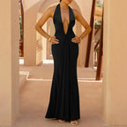 Deep V Neck Maxi Wrap Hem Knit Dress
