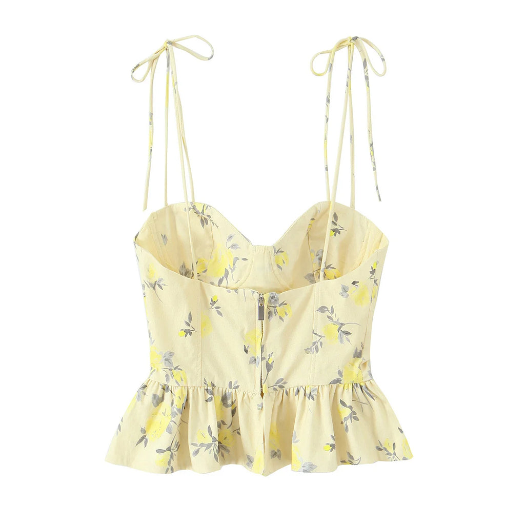 Whimsical Floral Poplin Suspender Top With Versatile Charm