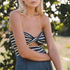 Off Shoulder Knit Tube Top With Stripe Backless Bustier Cropped