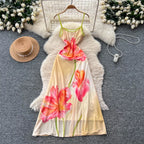 Dreamy Backless Printed Empire Mesh Maxi Dress