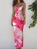 Floral Print Floor Length Dress With Low Cut Neckline Elegant Sling