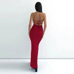Backless Floral Bustier Maxi Dress With Lace Up Back And Cinched Waist