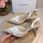 White Rhinestone Slingback Heels Women Luxury Sandals Elegant Evening Footwear Chic Boutique