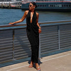 Sleeveless Deep V-Neck Backless Pleated Pencil Dress