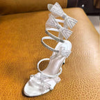 Ankle Snake Wrap Sandals With Floral Detail