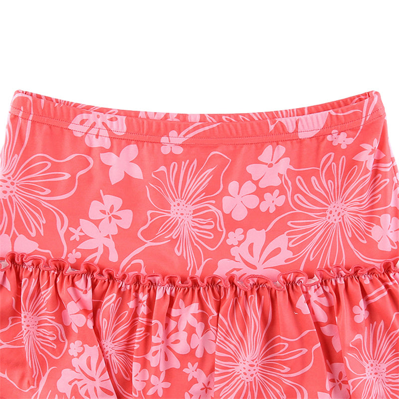 Ruffles A-Line Mini Skirt With Floral Print High Waist Frill Trim Above Knee