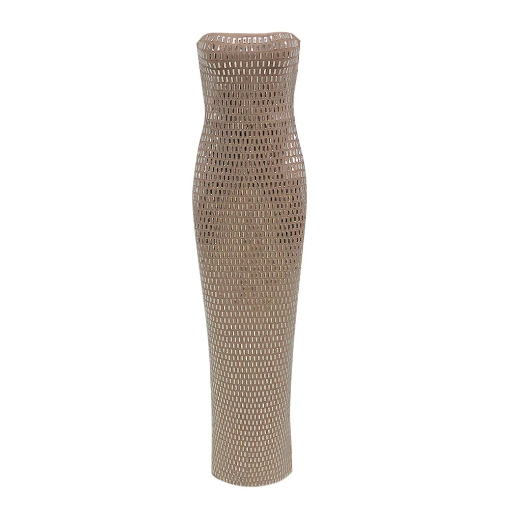 Diamond Beaded Strapless Maxi Dress
