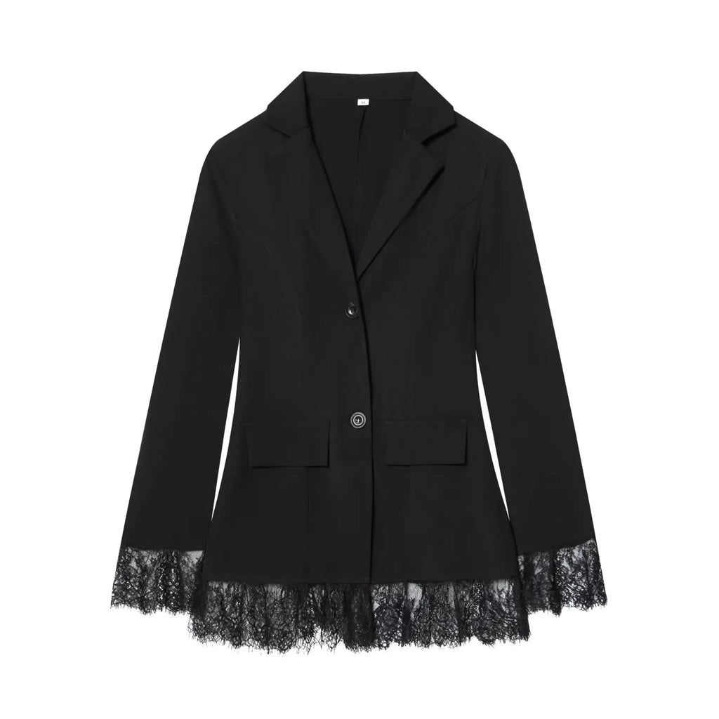 Lace Waist-Cinching Blazer Coat For Women Vintage Long Sleeve Outerwear Elegant Femme