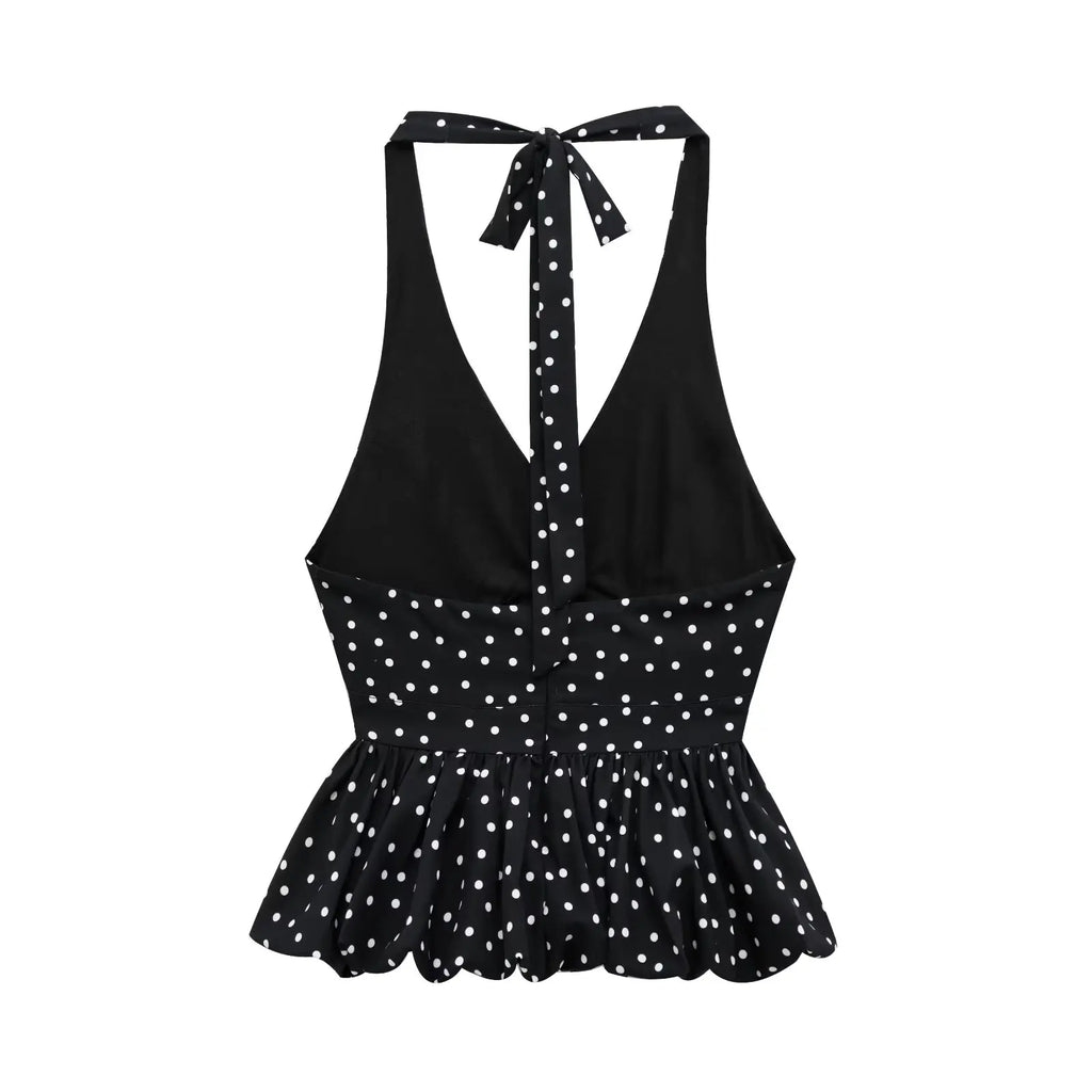 Polka Dot Halter Backless Tank Top Flirty Style