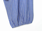 Plaid Puff Sleeve Long Sleeve Shirt With Stand Collar And Drawstring Hem
