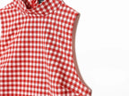 Plaid Sleeveless High-Neck Vest and Retro Mid-Waist Trousers Set in Breathable Anti-Wrinkle Fabric